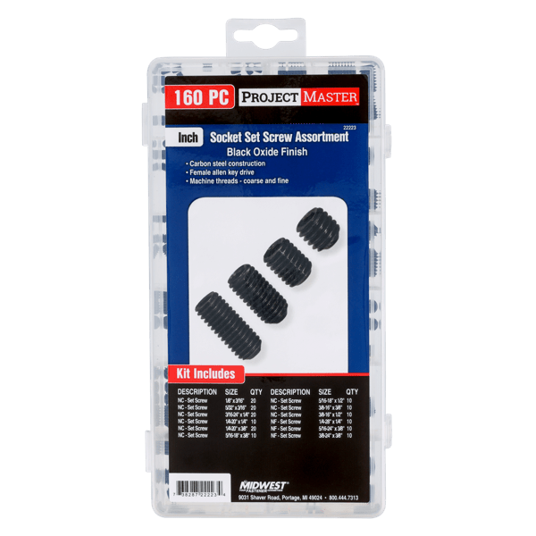 ProjectMaster Inch Socket Set Screw 160pc Kit