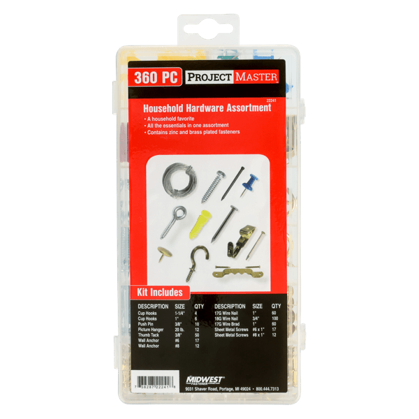 ProjectMaster Assorted Household Hardware 360pc Kit