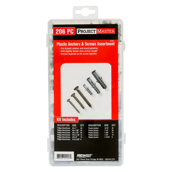 ProjectMaster Plastic Anchors & Screws 206pc Kit