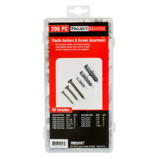 ProjectMaster Plastic Anchors & Screws 206pc Kit