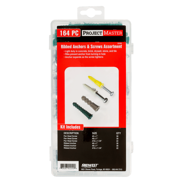 ProjectMaster Ribbed Anchors & Screws 164pc Kit
