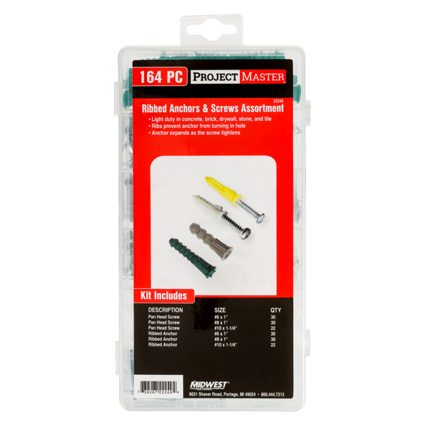 ProjectMaster Ribbed Anchors & Screws 164pc Kit