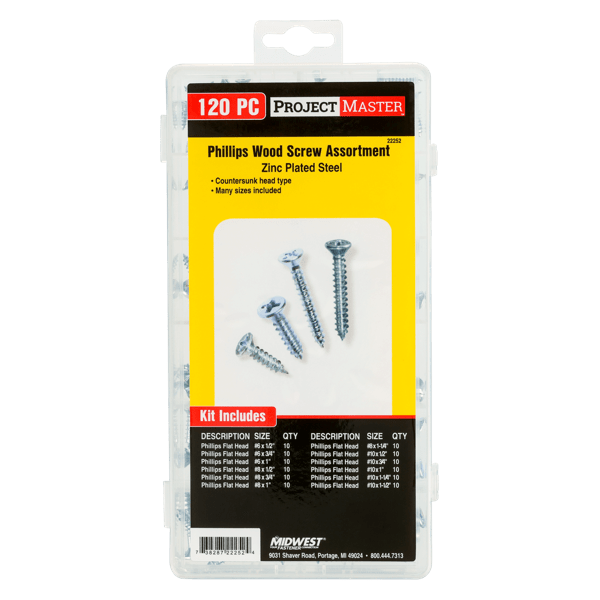 ProjectMaster Phillips Wood Screw 120pc Kit