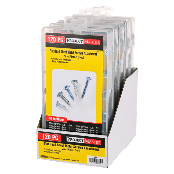 ProjectMaster Flat Head Sheet Metal Screw 120pc Kit