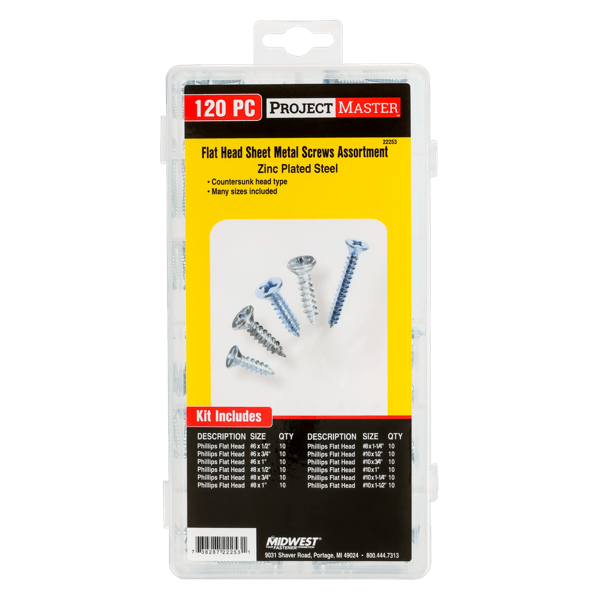 ProjectMaster Flat Head Sheet Metal Screw 120pc Kit