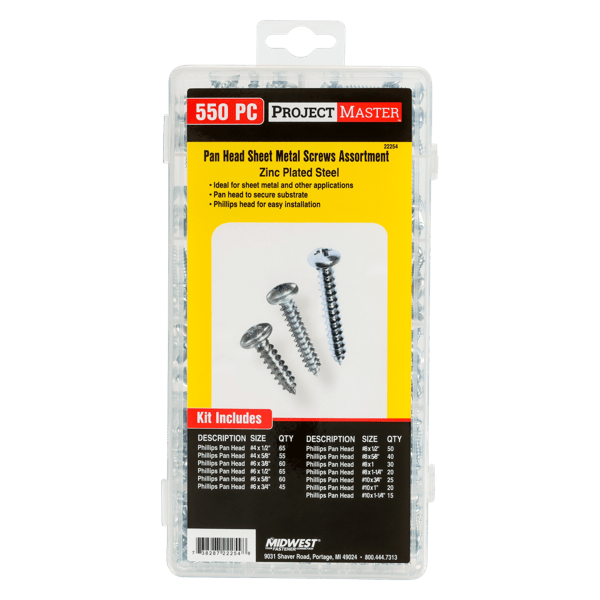 ProjectMaster Pan Head Sheet Metal Screw 550pc Kit