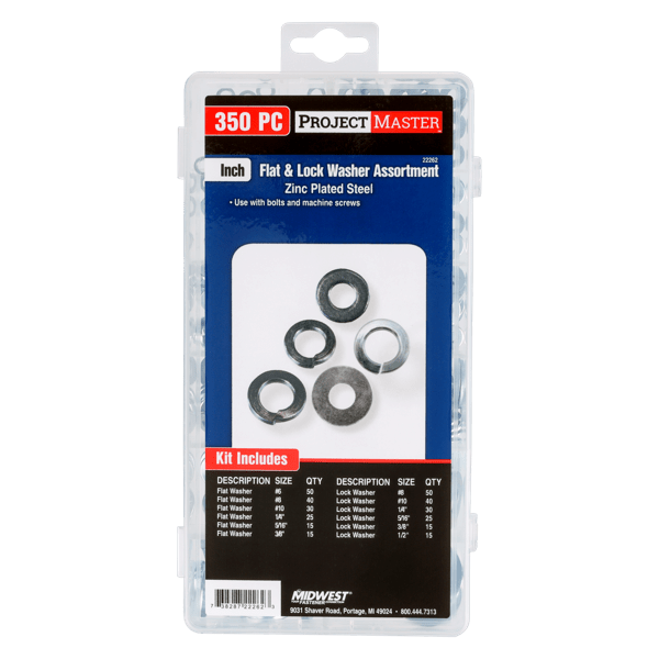 ProjectMaster Inch Flat & Lock Washer 350pc Kit