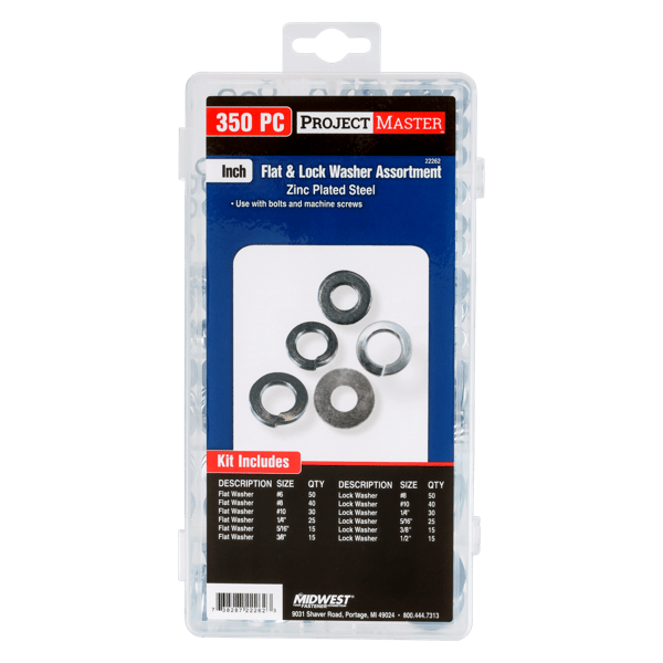 ProjectMaster Inch Flat & Lock Washer 350pc Kit