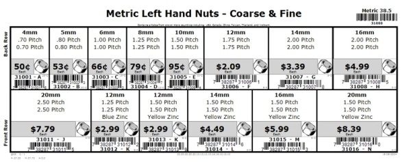 4mm  thru  20mm Coarse & Fine Thread Left Hand Nut Assortment