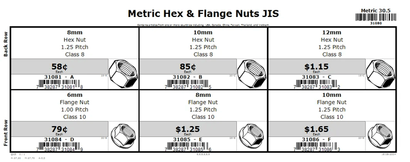 6mm  thru  12mm Class 8 & 10 Metric JIS Hex and Flange Nut Assortment