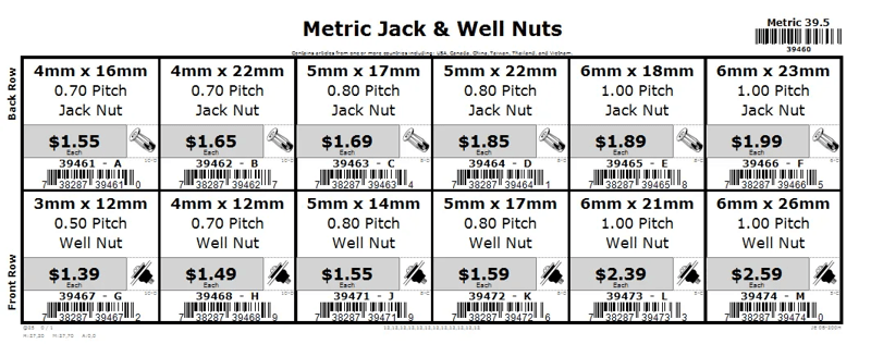 3mm thru 6mm Jack & Well Nut Assortment