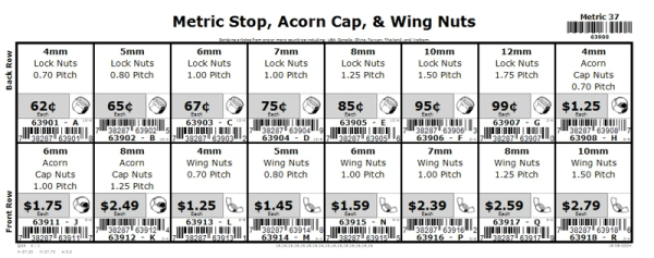 4mm thru 12mm Metric Stop, Acorn Cap, & Wing Nut Assortment