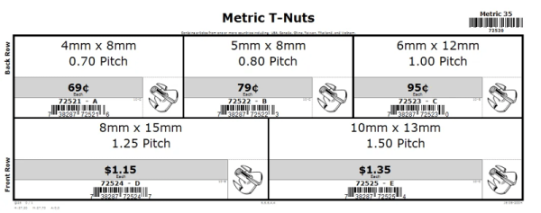 4mm thru 10mm Metric T-Nut Assortment