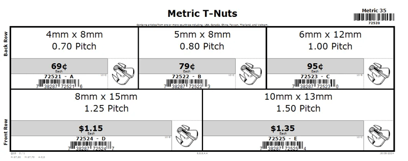 4mm thru 10mm Metric T-Nut Assortment