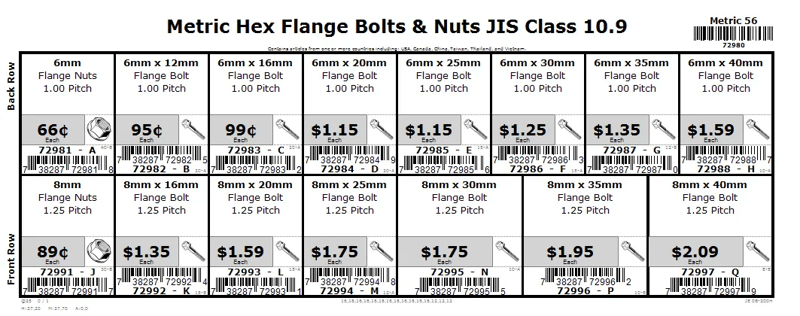 6mm & 8mm Class 10.9 JIS Flange Bolt & Nut Assortment