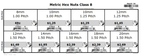 8mm thru 20mm Class 8 Hex Nut Assortment