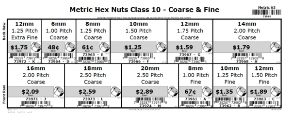 6mm thru 20mm Metric Class 10 Hex Nut Assortment