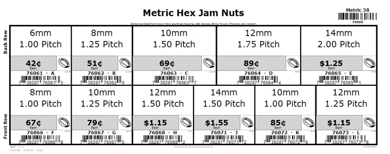 6mm thru 12mm Metric Hex Jam Nut Assortment