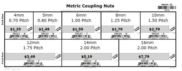 4mm thru 16mm Metric Coupling Nut Assortment