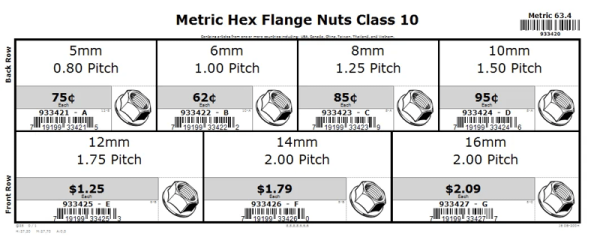 6mm thru 16mm Metric Hex Flange Nut 10 Assortment